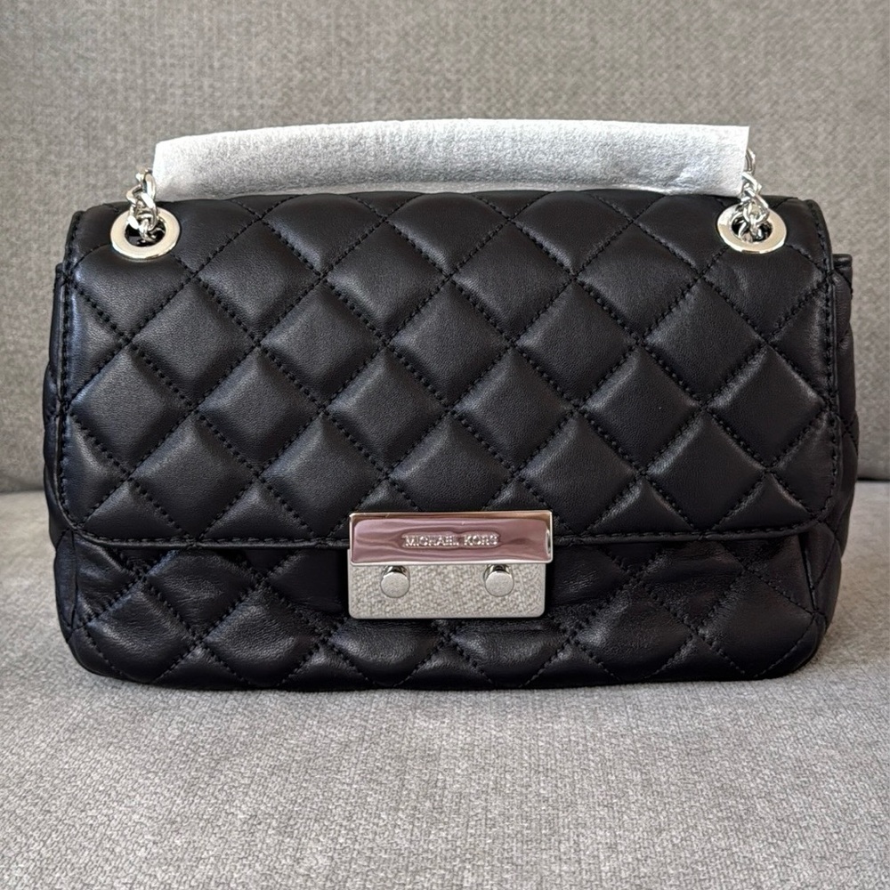 NWT ✨Michael Kors Sloan Large Chain Quilted Leather Shoulder Bag Black